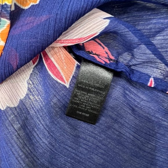 Express Women's Navy & Melon Floral Colorful Sheer Pullover Top S - Picture 5 of 6